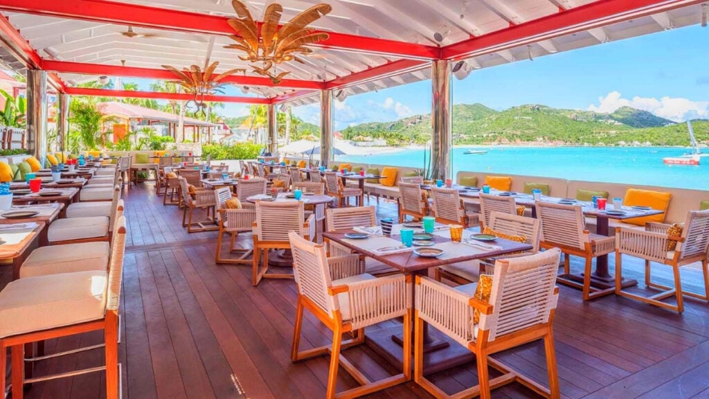 Restaurant patio in St. Barts overlooking the sea
