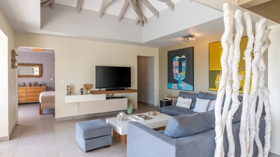 Living Area: Spacious air conditioned lounge area opening onto the pool deck. HD-TV, Canal Sate
