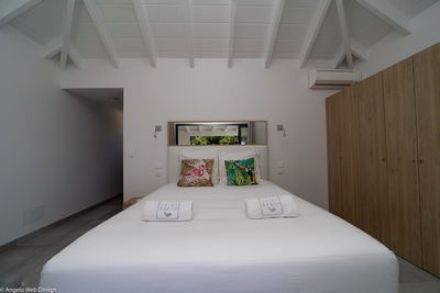 Bedroom 2: Ocean view, queen size bed, air-conditioning, WIFI. Opens onto the front terrace by the p