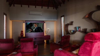 Cinema & Fitness: Air-conditioned home cinema, flat screen, Dish network, satellite channel, CD and 